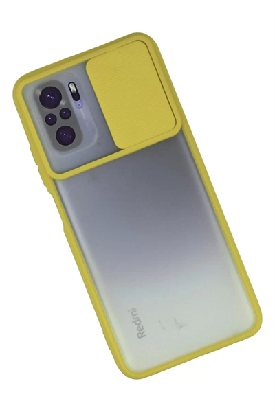 Xiaomi Redmi Note 10 Kılıf Palm Buzlu Kamera Sürgülü Silikon - Sarı