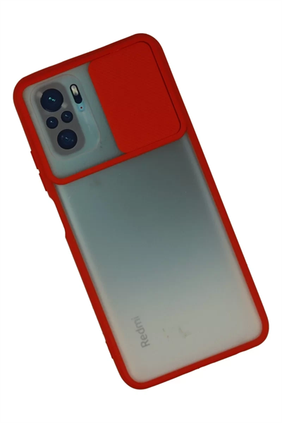Xiaomi Redmi Note 10 Kılıf Palm Buzlu Kamera Sürgülü Silikon - Kırmızı