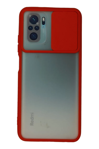 Xiaomi Redmi Note 10 Kılıf Palm Buzlu Kamera Sürgülü Silikon - Kırmızı