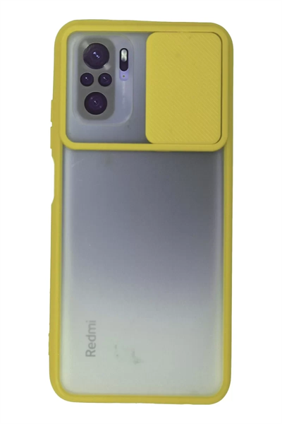 Xiaomi Redmi Note 10 Kılıf Palm Buzlu Kamera Sürgülü Silikon - Sarı