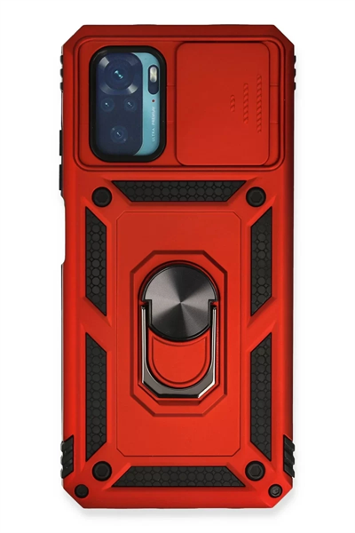 Xiaomi Redmi Note 10 Kılıf Pars Lens Yüzüklü Silikon - Kırmızı
