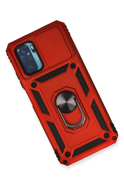 Xiaomi Redmi Note 10 Kılıf Pars Lens Yüzüklü Silikon - Kırmızı