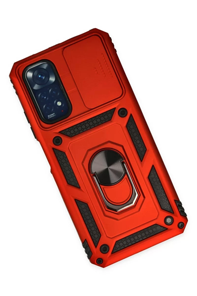 Xiaomi Redmi Note 11 Kılıf Pars Lens Yüzüklü Silikon - Kırmızı