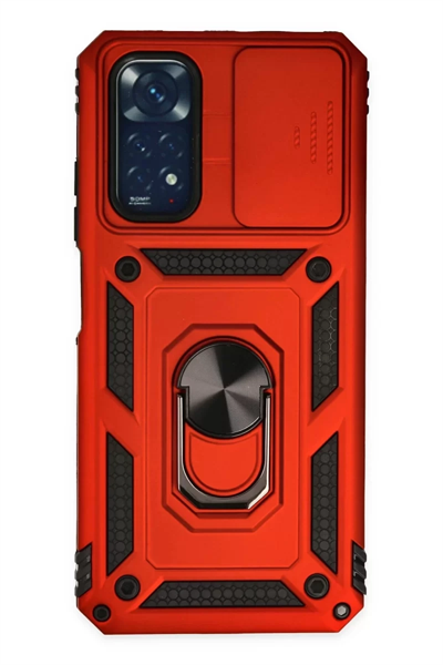 Xiaomi Redmi Note 11 Kılıf Pars Lens Yüzüklü Silikon - Kırmızı