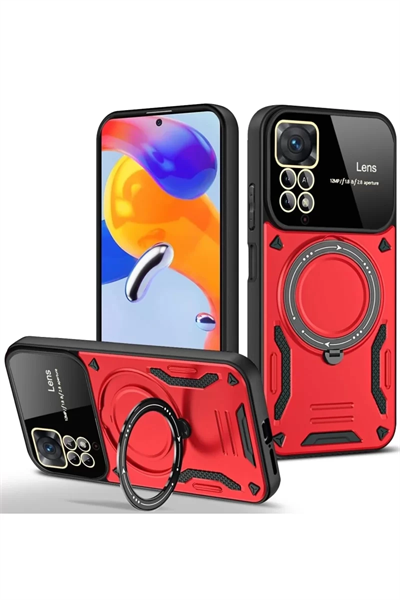 Xiaomi Redmi Note 11 Pro Kılıf Joy Lens Standlı Kapak - Kırmızı