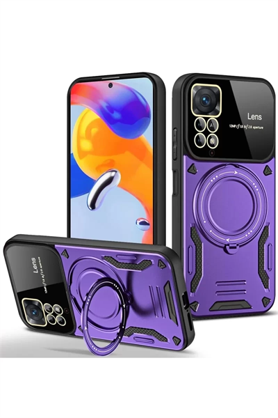 Xiaomi Redmi Note 11 Pro Kılıf Joy Lens Standlı Kapak - Mor