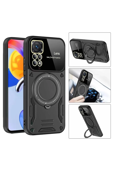 Xiaomi Redmi Note 11 Pro Kılıf Joy Lens Standlı Kapak - Koyu Yeşil