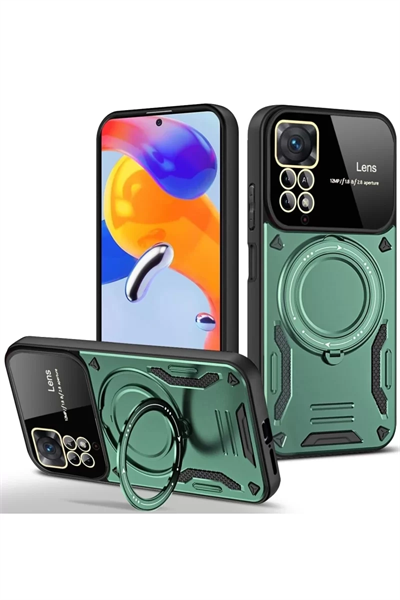 Xiaomi Redmi Note 11 Pro Kılıf Joy Lens Standlı Kapak - Koyu Yeşil