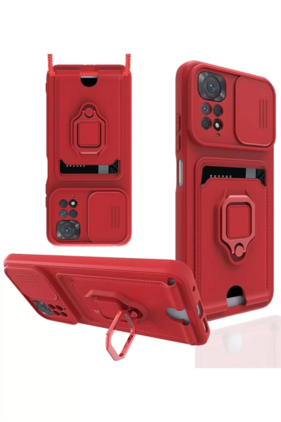 Xiaomi Redmi Note 11 Pro Kılıf Zuma Kartvizitli Yüzüklü Silikon - Kırmızı