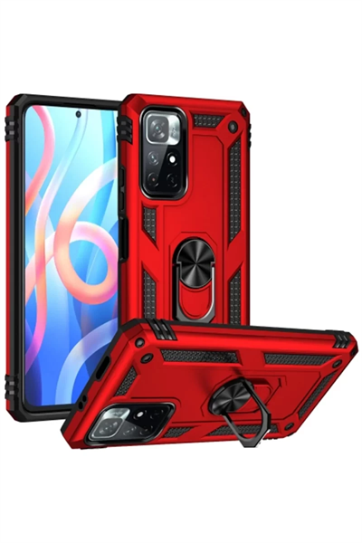 Xiaomi Redmi Note 11T Kılıf Sofya Yüzüklü Silikon Kapak - Kırmızı