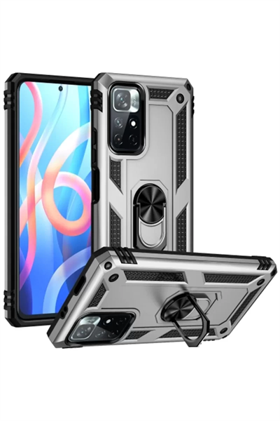 Xiaomi Redmi Note 11T Kılıf Sofya Yüzüklü Silikon Kapak - Gümüş