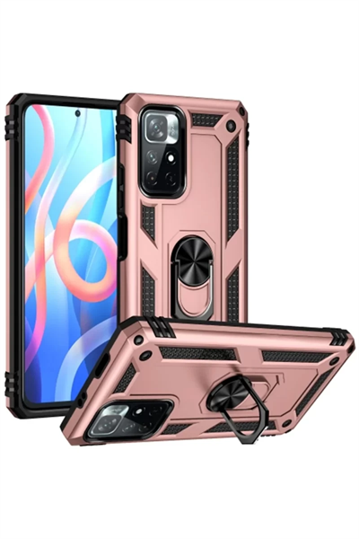 Xiaomi Redmi Note 11T Kılıf Sofya Yüzüklü Silikon Kapak - Rose