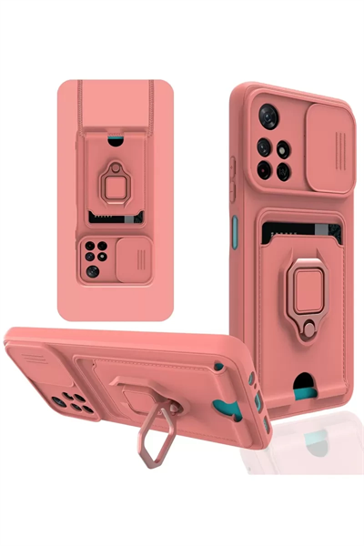 Xiaomi Redmi Note 11T Kılıf Zuma Kartvizitli Yüzüklü Silikon - Pembe