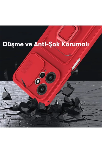 Xiaomi Redmi Note 12 4G Kılıf Zuma Kartvizitli Yüzüklü Silikon - Kırmızı