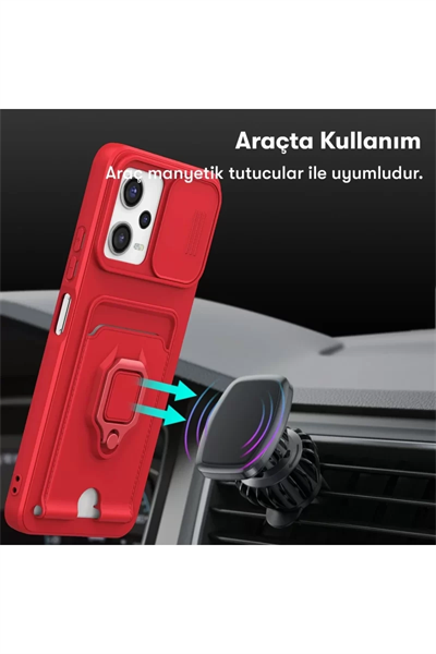 Xiaomi Redmi Note 12 Pro 5G Kılıf Zuma Kartvizitli Yüzüklü Silikon - Kırmızı