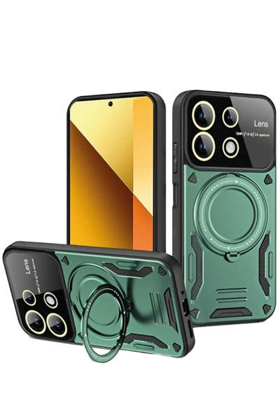 Xiaomi Redmi Note 13 4G Kılıf Joy Lens Standlı Kapak - Koyu Yeşil