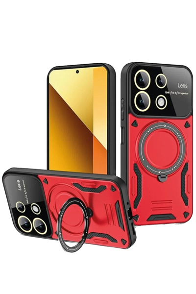 Xiaomi Redmi Note 13 4G Kılıf Joy Lens Standlı Kapak - Kırmızı