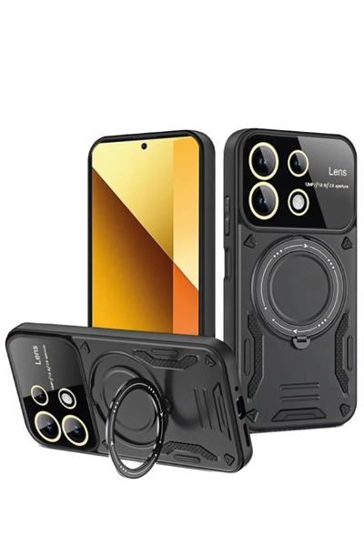 Xiaomi Redmi Note 13 4G Kılıf Joy Lens Standlı Kapak - Siyah