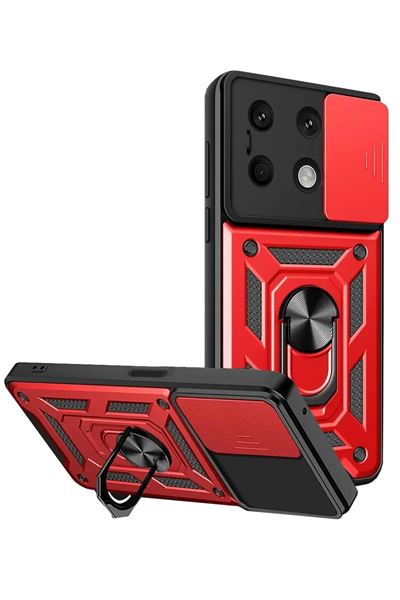 Xiaomi Redmi Note 13 4G Kılıf Pars Lens Yüzüklü Silikon - Kırmızı