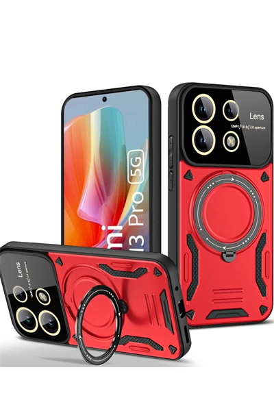 Xiaomi Redmi Note 13 Pro 5G Kılıf Joy Lens Standlı Kapak - Kırmızı