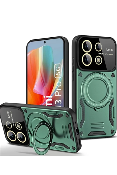 Xiaomi Redmi Note 13 Pro 5G Kılıf Joy Lens Standlı Kapak - Koyu Yeşil