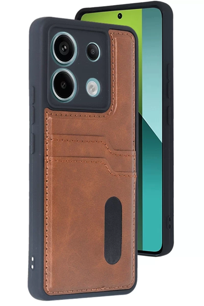 Xiaomi Redmi Note 13 Pro 5G Kılıf Sara Kartvizitli Deri Kılıf - Taba