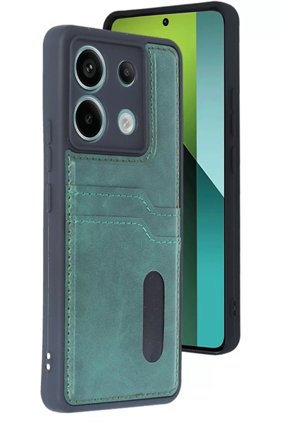 Xiaomi Redmi Note 13 Pro 5G Kılıf Sara Kartvizitli Deri Kılıf - Koyu Yeşil
