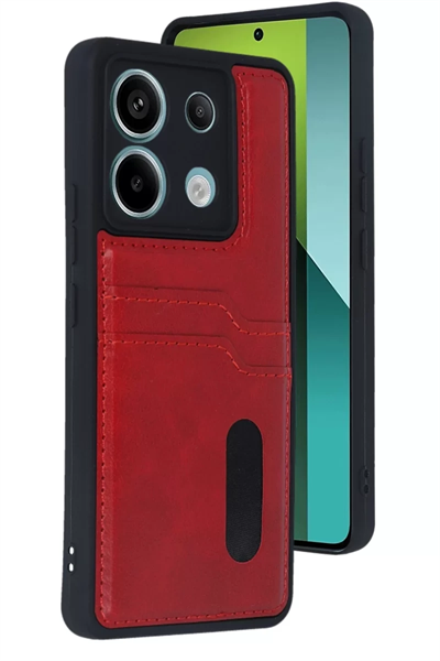 Xiaomi Redmi Note 13 Pro 5G Kılıf Sara Kartvizitli Deri Kılıf - Kırmızı