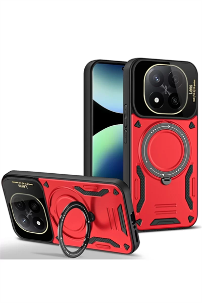 Xiaomi Redmi Note 14 Pro 5G Kılıf Joy Lens Standlı Kapak - Kırmızı