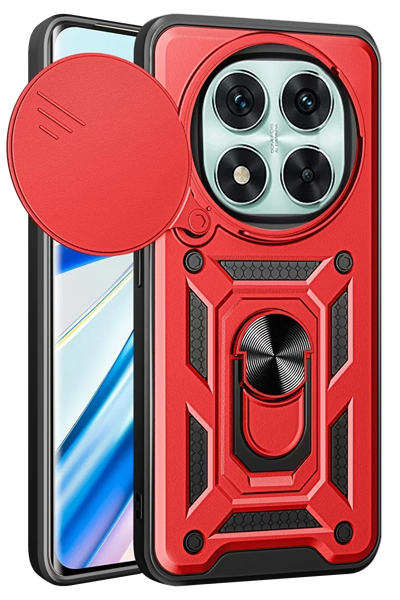 Xiaomi Redmi Note 14 Pro 5G Kılıf Pars Lens Yüzüklü Silikon - Kırmızı