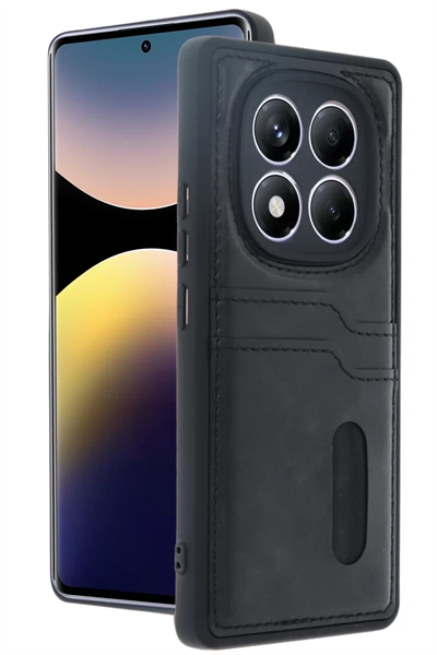 Xiaomi Redmi Note 14 Pro 5G Kılıf Sara Kartvizitli Deri Kılıf - Siyah