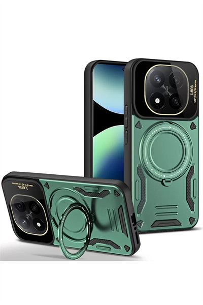 Xiaomi Redmi Note 14 Pro Plus Kılıf Joy Lens Standlı Kapak - Koyu Yeşil