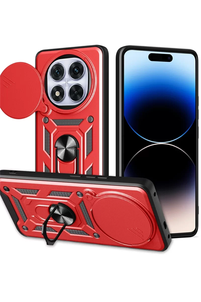 Xiaomi Redmi Note 14 Pro Plus Kılıf Pars Lens Yüzüklü Silikon - Kırmızı