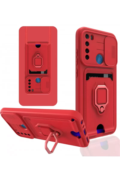 Xiaomi Redmi Note 8 Kılıf Zuma Kartvizitli Yüzüklü Silikon - Kırmızı