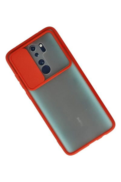 Xiaomi Redmi Note 8 Pro Kılıf Palm Buzlu Kamera Sürgülü Silikon - Kırmızı