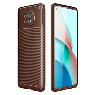 Xiaomi Redmi Note 9 5G Kılıf Auto Focus Karbon Kapak - Kahverengi