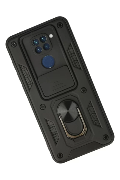 Xiaomi Redmi Note 9 Kılıf Pars Lens Yüzüklü Silikon - Siyah