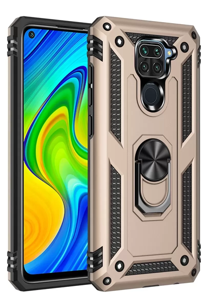 Xiaomi Redmi Note 9 Kılıf Sofya Yüzüklü Silikon Kapak - Gold