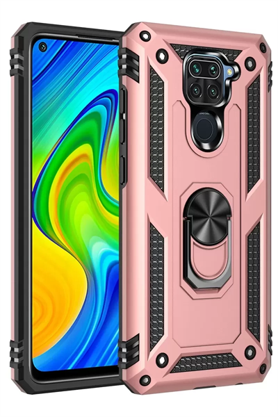 Xiaomi Redmi Note 9 Kılıf Sofya Yüzüklü Silikon Kapak - Rose