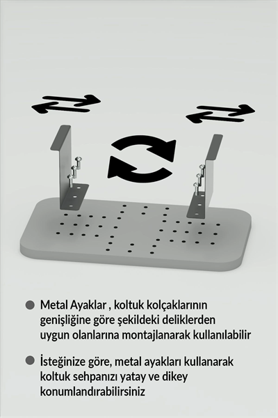 Yan Sehpa Ayarlanabilir Tepsi DİKDÖRTGEN Dekoratif Modern Yatay Dikey Koltuk Sehpası GORDİON