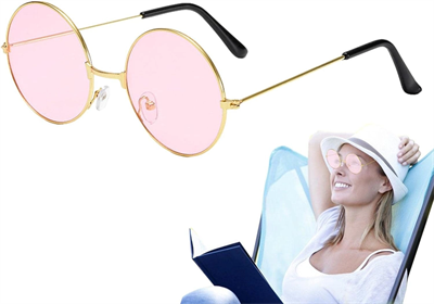 Yuvarlak Cam John Lennon Tarzı Gold Pembe Gözlük