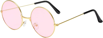 Yuvarlak Cam John Lennon Tarzı Gold Pembe Gözlük
