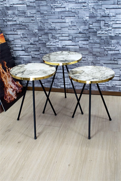 Zigon Sehpa 3lü Siyah Metal Ayak Altın Efes 1067