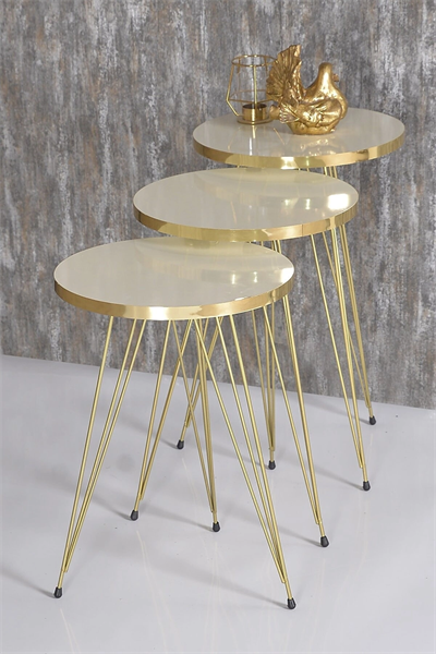 Zigon Sehpa Gold Krem Tel Ayak