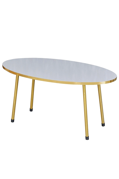 Zigon Sehpa Ve Orta Sehpa Elips Gold Metal Ayak Gold Beyaz Set