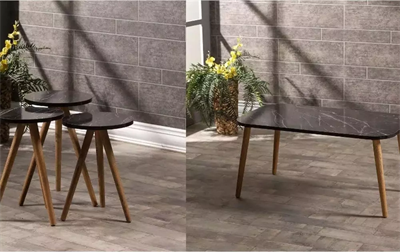 Zigon Sehpa Ve Orta Sehpa Set Ahşap Kr Torna Siyah Mermer Desen