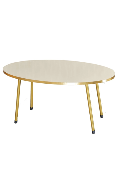 Zigon Sehpa ve Orta Sehpa Elips Gold Metal Ayak Gold Krem Set