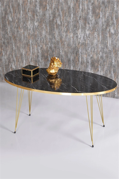 Zigon Sehpa ve Orta Sehpa Elips Set Gold Bendir Tel