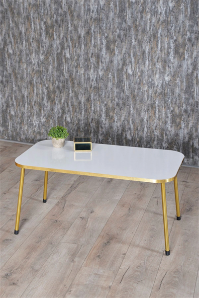 Zigon Sehpa ve Orta Sehpa Kr Gold Metal Ayak Gold Beyaz Set