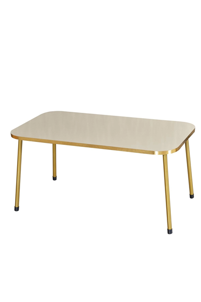 Zigon Sehpa ve Orta Sehpa Kr Gold Metal Ayak Gold Krem Set